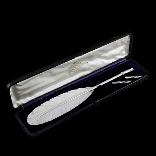 fig 3. A Stylish Antique Solid Silver Feather Quill Pen - Carrington & Co 1901