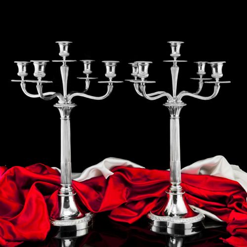 A Magnificent Pair of English Solid Sterling Silver 5-Light Candelabra, (58cm, 5kg+) Neoclassical Design - Hunt & Roskell (Late Storr Mortimer & Hunt)