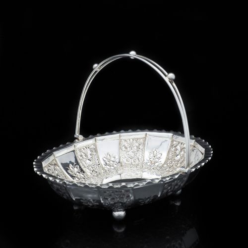 fig 1. A Victorian Solid Silver Basket with Floral Chasing - William Morton & Sons 1898