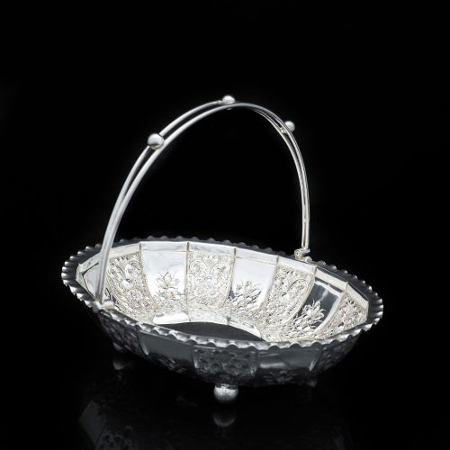 fig 2. A Victorian Solid Silver Basket with Floral Chasing - William Morton & Sons 1898
