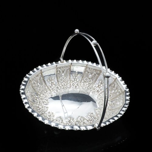 fig 3. A Victorian Solid Silver Basket with Floral Chasing - William Morton & Sons 1898