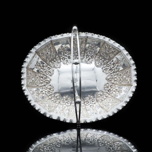 fig 4. A Victorian Solid Silver Basket with Floral Chasing - William Morton & Sons 1898