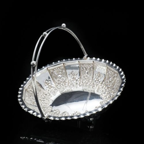 fig 5. A Victorian Solid Silver Basket with Floral Chasing - William Morton & Sons 1898