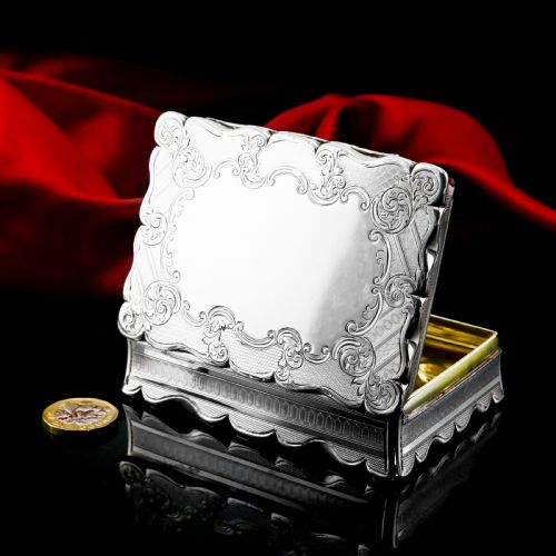 fig 1. Antique Solid Silver Large Table Snuff Box with Magnificent Engravings - Edward Smith 1850