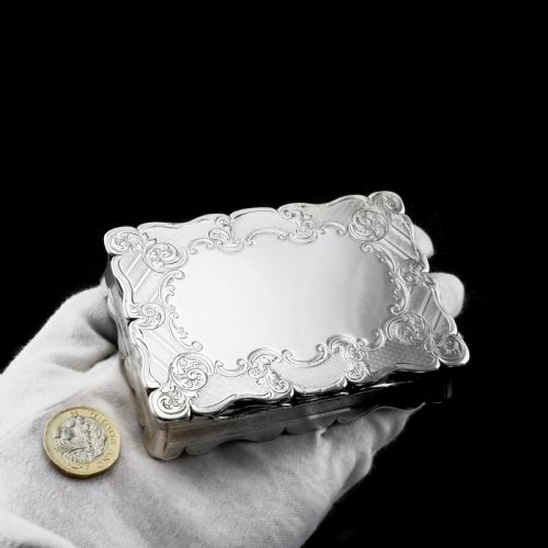 fig 2. Antique Solid Silver Large Table Snuff Box with Magnificent Engravings - Edward Smith 1850