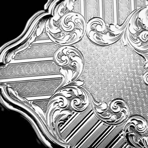 fig 6. Antique Solid Silver Large Table Snuff Box with Magnificent Engravings - Edward Smith 1850