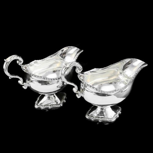 Antique Pair of Georgian Solid Silver Pedestal Sauce Boats - William Collins 1774