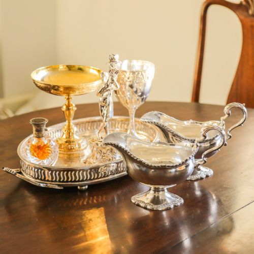 fig 1. Antique Pair of Georgian Solid Silver Pedestal Sauce Boats - William Collins 1774