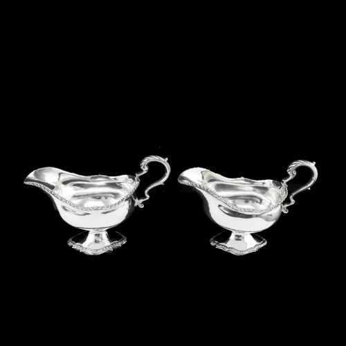 fig 4. Antique Pair of Georgian Solid Silver Pedestal Sauce Boats - William Collins 1774