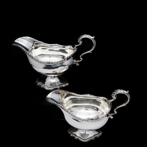 fig 5. Antique Pair of Georgian Solid Silver Pedestal Sauce Boats - William Collins 1774