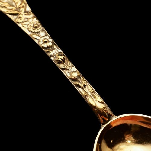 fig 4. An Antique Set of 4 Solid Silver Gilt Spoons with Highly Embossed Design - Henry William Curry 1871