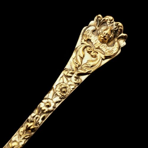 fig 5. An Antique Set of 4 Solid Silver Gilt Spoons with Highly Embossed Design - Henry William Curry 1871