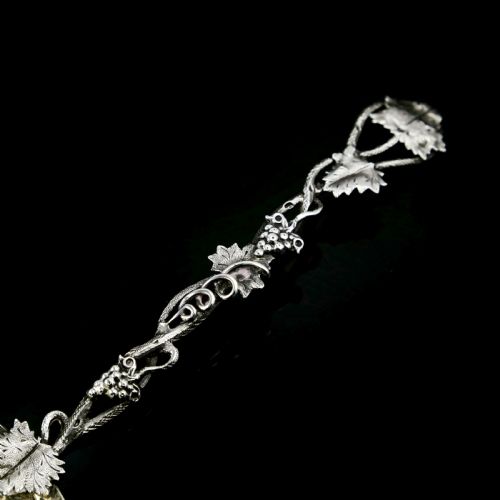 fig 1. Antique Victorian Solid Sterling Silver Sugar Sifter Spoon with Grape Vine Design - Taylor & Perry 1853