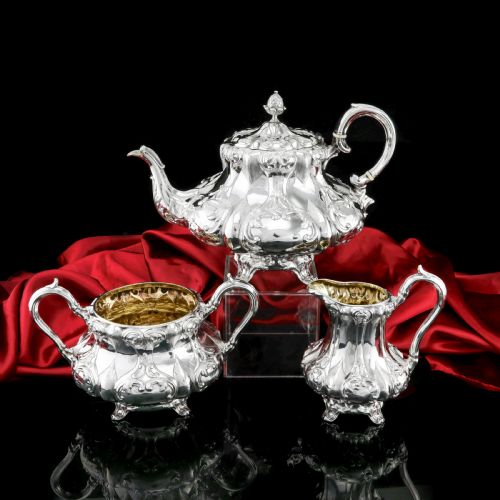 Antique Solid Silver Victorian Tea Set with Beautiful Chased Decoration - Roberts & Slater 1849