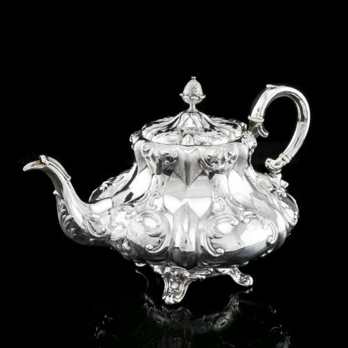 fig 2. Antique Solid Silver Victorian Tea Set with Beautiful Chased Decoration - Roberts & Slater 1849