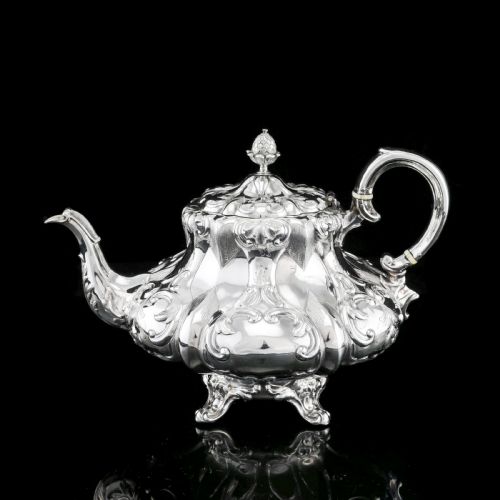 fig 3. Antique Solid Silver Victorian Tea Set with Beautiful Chased Decoration - Roberts & Slater 1849