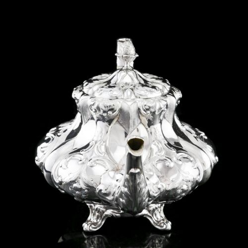 fig 4. Antique Solid Silver Victorian Tea Set with Beautiful Chased Decoration - Roberts & Slater 1849