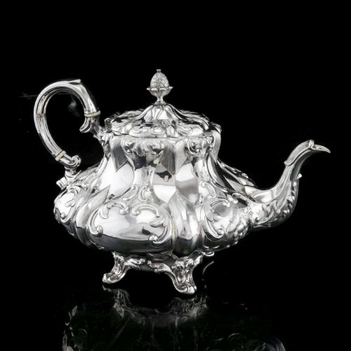 fig 5. Antique Solid Silver Victorian Tea Set with Beautiful Chased Decoration - Roberts & Slater 1849
