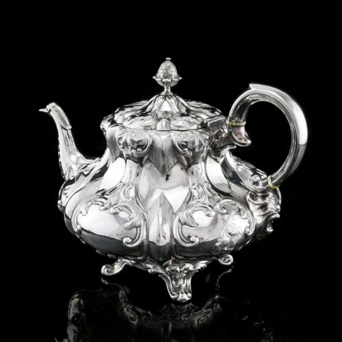 fig 6. Antique Solid Silver Victorian Tea Set with Beautiful Chased Decoration - Roberts & Slater 1849