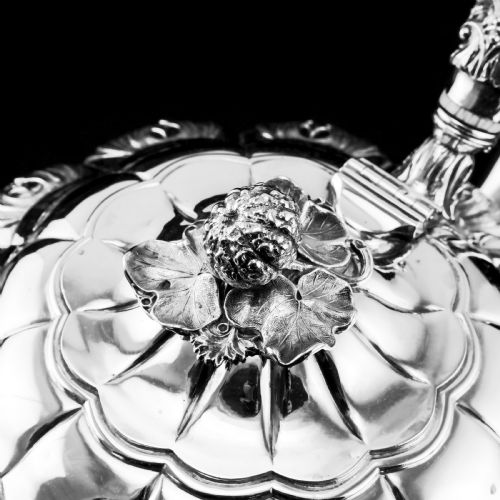 fig 6. Antique Solid Silver Georgian Tea Set, 'Melon Shaped' with Floral Chasing - Robert Hennell 1826