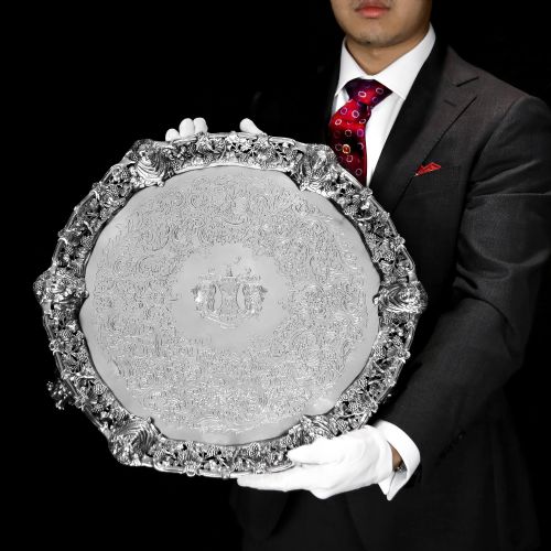 A Very Large Antique Solid Silver Georgian Salver/tray (47cm, 3kg+) with Marvellous Cast Decorations - London 1808