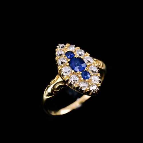 fig 2. A Marvellous Victorian 18K Gold Sapphire & Diamond Navette Ring