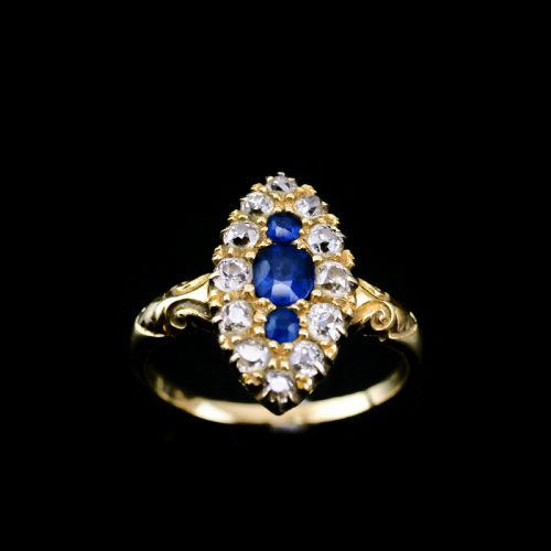 fig 3. A Marvellous Victorian 18K Gold Sapphire & Diamond Navette Ring