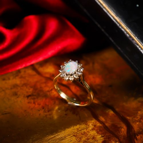 fig 1. A Stunning Vintage 18K Gold Opal & Diamond Cluster Ring