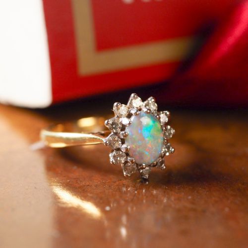fig 3. A Stunning Vintage 18K Gold Opal & Diamond Cluster Ring
