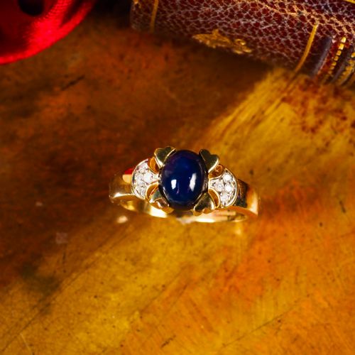 fig 4. A Stylish Vintage 9K Gold Sapphire Cabochon and Diamond Ring