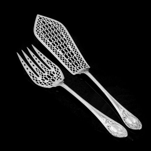 fig 3. A Rare Victorian Solid Silver Hand-Pierced Fish Server Set - Martin Hall & Co. 1863