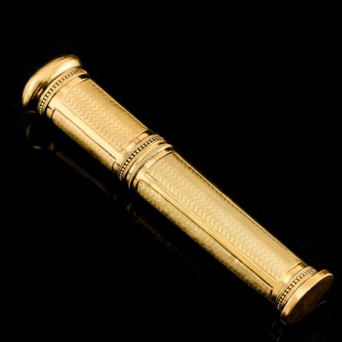 Antique French Solid Silver Gilt Large Etui Case with Engine Turning - 19th Century