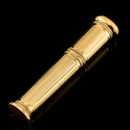 fig 1. Antique French Solid Silver Gilt Large Etui Case with Engine Turning - 19th Century