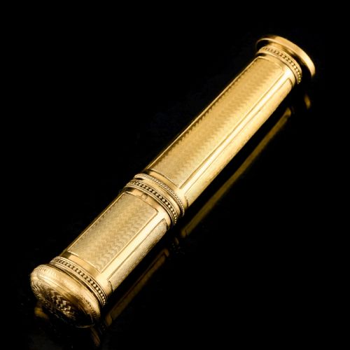 fig 2. Antique French Solid Silver Gilt Large Etui Case with Engine Turning - 19th Century