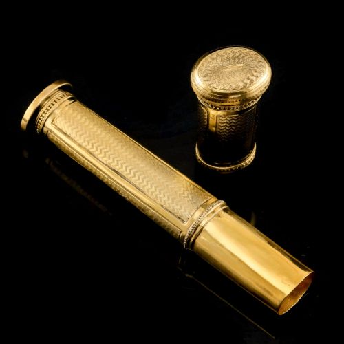 fig 3. Antique French Solid Silver Gilt Large Etui Case with Engine Turning - 19th Century