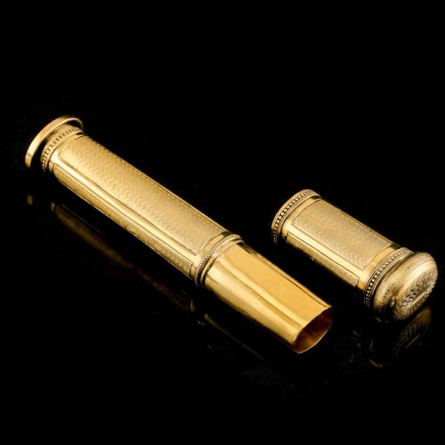 fig 4. Antique French Solid Silver Gilt Large Etui Case with Engine Turning - 19th Century