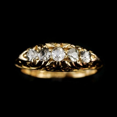 fig 1. Antique Edwardian 18K Gold Engraved & 5 Diamond Ring - 1908