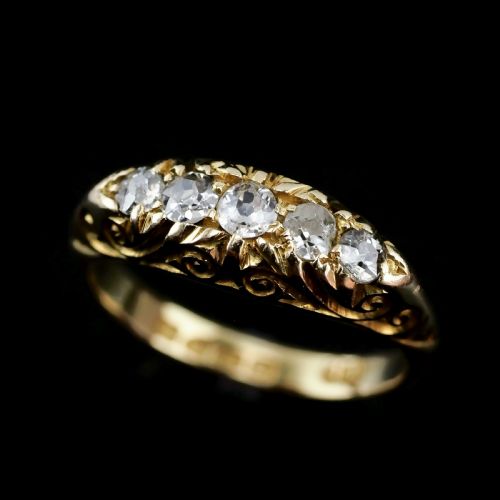 fig 3. Antique Edwardian 18K Gold Engraved & 5 Diamond Ring - 1908