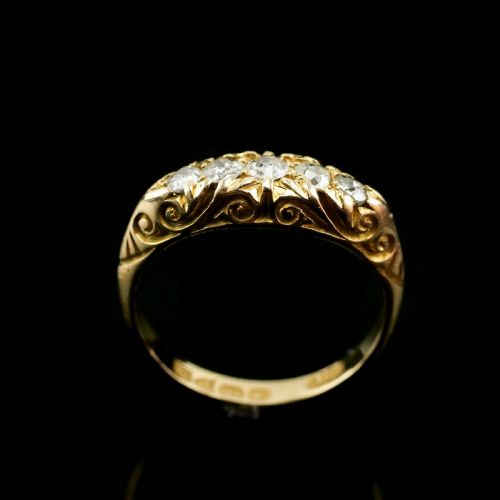 fig 4. Antique Edwardian 18K Gold Engraved & 5 Diamond Ring - 1908