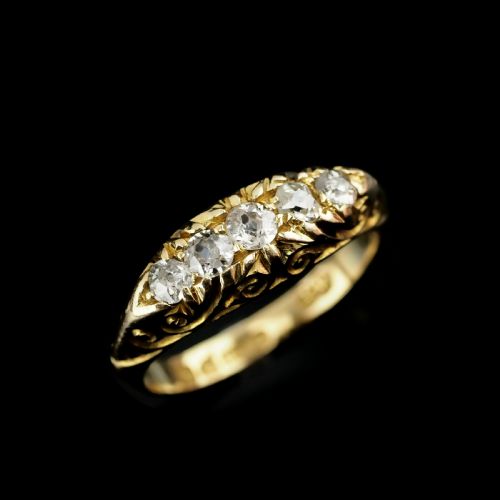 fig 5. Antique Edwardian 18K Gold Engraved & 5 Diamond Ring - 1908