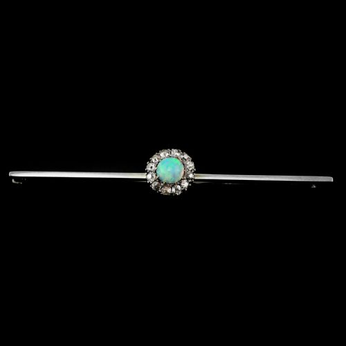 fig 1. Antique 18K White Gold Opal & Diamond Cluster Pin Brooch - c.1910
