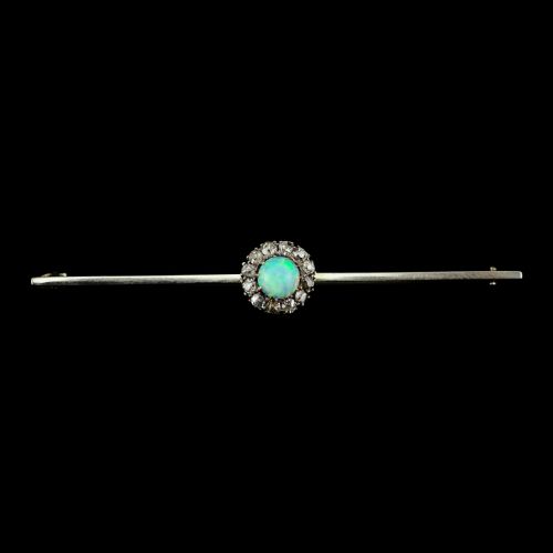 fig 2. Antique 18K White Gold Opal & Diamond Cluster Pin Brooch - c.1910