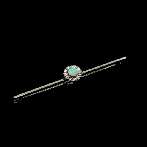 fig 3. Antique 18K White Gold Opal & Diamond Cluster Pin Brooch - c.1910