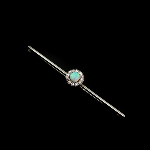fig 4. Antique 18K White Gold Opal & Diamond Cluster Pin Brooch - c.1910
