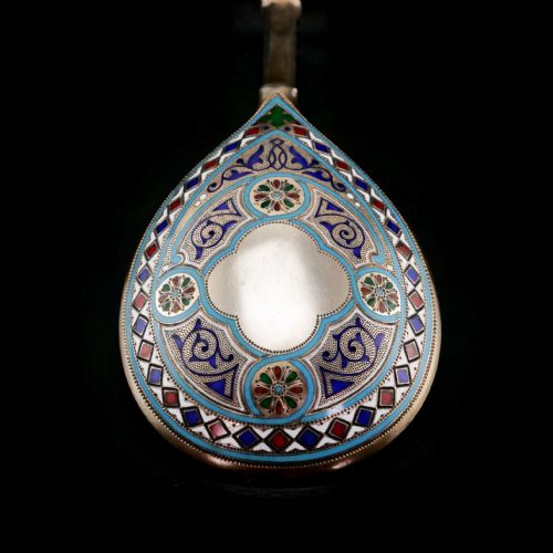 fig 1. A Large Imperial Russian Solid Silver Enamel Champleve Spoon - Ivan Khlebnikov
