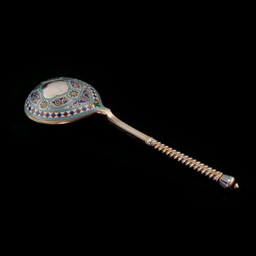 fig 3. A Large Imperial Russian Solid Silver Enamel Champleve Spoon - Ivan Khlebnikov