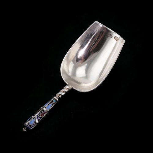 fig 5. Antique Imperial Russian Solid Silver Enamel Cloisonne Caddy Spoon - Gustav Klingert 1891