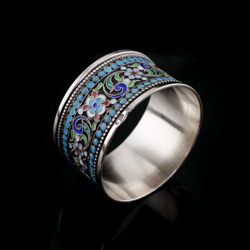 Antique Imperial Russian Solid Silver Cloisonne Enamel Napkin Ring - C1910