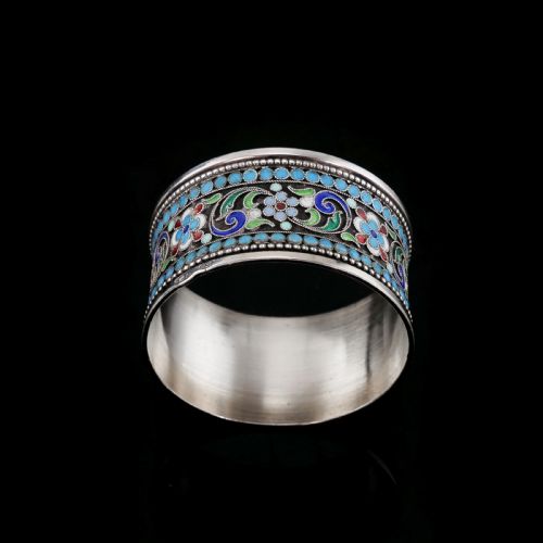 fig 2. Antique Imperial Russian Solid Silver Cloisonne Enamel Napkin Ring - c1910