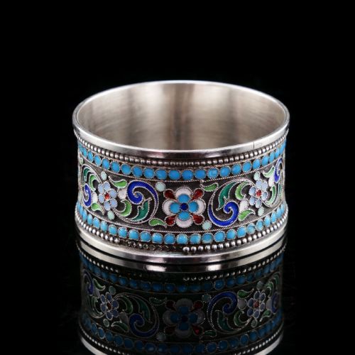 fig 3. Antique Imperial Russian Solid Silver Cloisonne Enamel Napkin Ring - c1910